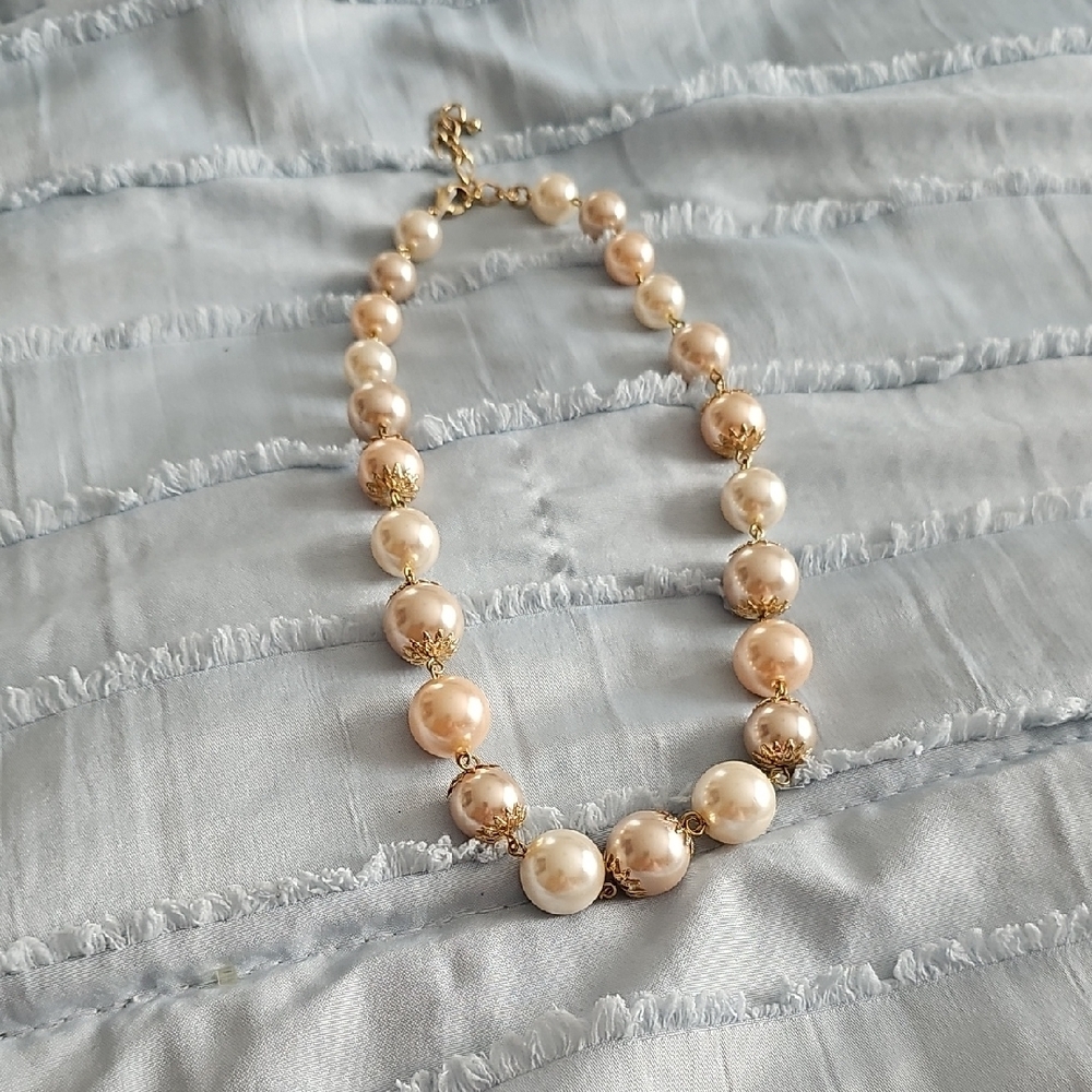 Cream and Gold Baroque Pearl Necklace